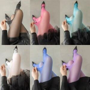 여성 섹시한 투명 스타킹 흰색 녹색 가지 팬티 통기성 신축성 나일론 도파민 Y2k 여러 빛깔의 탄성