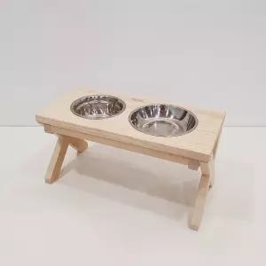 반려견식기 2구식탁 스테인레스애견밥그릇원목스탠드