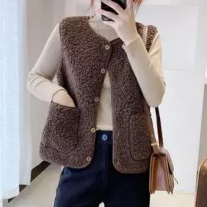 [다잇템] 여성 포근한 퍼 U넥 빅사이즈 단추 양털 조끼