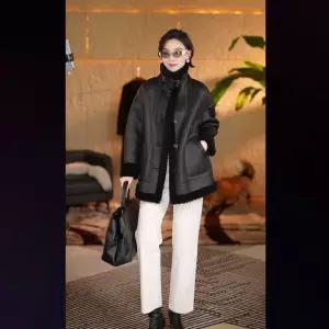 여성 자켓 양가죽 재킷 따뜻한 하이넥 리버시블  페이크퍼