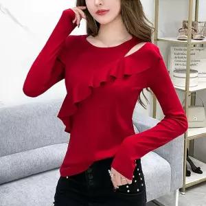 여성 댄스복 상의 방송댄스 프릴 라인 오프숄더 라틴