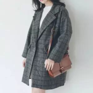 아트박스/신상오픈런 여성 루즈핏 체크 모직 숏 자켓 가을 데일리 룩