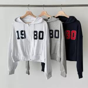 [하프클럽/]여성 프린트 세미크롭 캥거루 후드집업 투웨이 트레이닝