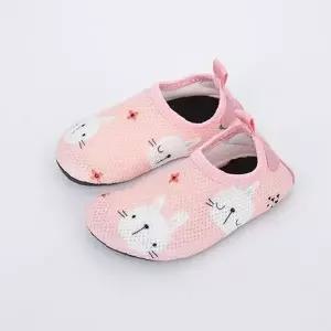 유아 워터슈즈 토끼 패턴 핑크 미끄럼 방지 밴딩 착탈 간편 물놀이 여름 신발
