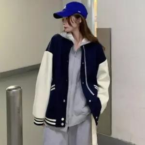 [라일리여성의류] Rly 배색 기모 안감 베이직 포켓 야구 점퍼 바시티