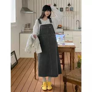 [공구우먼] [제작] 베인더 멜빵 데님 롱 원피스 86609 빅사이즈 여성의류