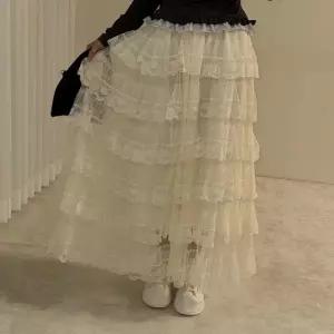 여자 발레코어 플라워 레이스 캉캉 롱스커트