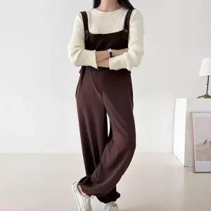 여자 조거핏 와이드 버튼 멜빵 등원룩 점프수트