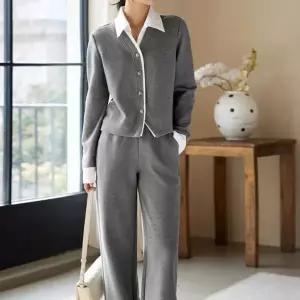 [신세계라이브쇼핑][옷자락] 여자 레이어드 셔츠카라 니트 투피스 세트