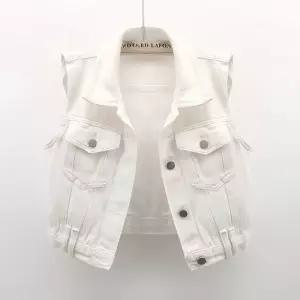 데님 화이트 데일리 청조끼 캐주얼록 여름 조끼 청바지 반바지 화이트데님 하이웨스트 코튼