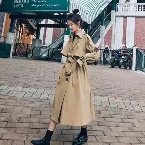 [옷자락]여자 클래식 루즈핏 벨티드 더블버튼 가을 간절기 롱 트렌치코트