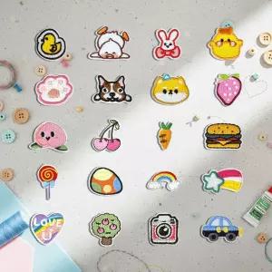 열접착패치 가방 옷 꾸미기 미니 와펜 20개 세트 자수와 다리미 패치 에코백 리폼 귀여운와 DIY 캐릭터