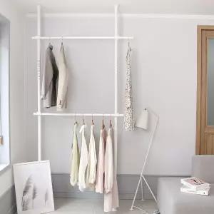 기둥식 행가 2단행거 코트랙 25파이철제 파이프 행거봉 조립식 튼튼한 코너 옷방 원룸 걸이 코트 철재 거치