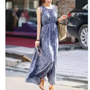 여자 패턴 나시 롱원피스 1컬러 쉬폰 시폰 캐주얼 캐쥬얼 패션 여성 디자인