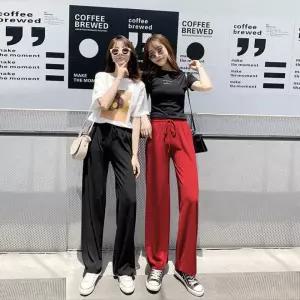 키밍 여성 여름 쿨바지 트렌드 기본 통여자 냉감 아이스 일바지 몸빼 고무줄 인견 시원한 통바지 냉장고 링