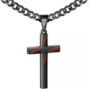 남성용 오토 316L 스테인리스 스틸 야구/축구/축구 크로스 체인 목걸이 실버 골드 블랙 펜던트가 달린 5mm