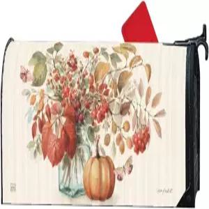 스튜디오 M 장식 가을 수확 우편물 포장 표준 크기 6.5 x 19 인치 우편함 내후성 비닐 레드 그린 오렌지 꽃