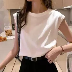 [라일리여성의류] Rly 나시 민소매 라운드넥 여름 캡소매 오버핏 티셔츠