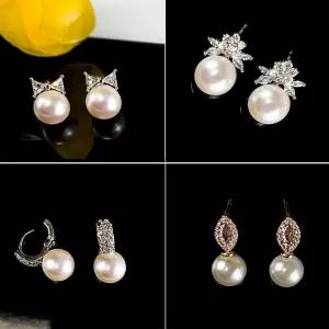 s925실버 원터치 링 스와로브스키 진주 혼주 한복 정장 결혼식 명품 선물 은침 귀걸이 이어링 4종