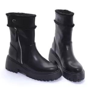 갤러리아 세라 여성 소가죽 방한 기모 퍼 앵글 부츠 워커 S22A704 블랙 5.5CM