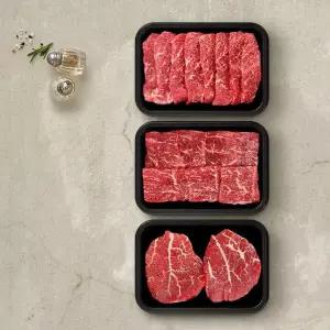 [투뿔한소] 한우 1++등급 구이모둠 600g (보섭살+설깃살+우둔살)(허브솔트 증정)