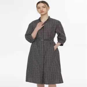 닥스 여성 24SS 네이비 체크 시어서커스트랩 셔츠형 풀오픈 원피스 DLDR4BE31N2