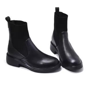 갤러리아 세라 여성 소가죽 컴포트 니트 앵글 청키 워커 부츠 TCA23604 검정 3C