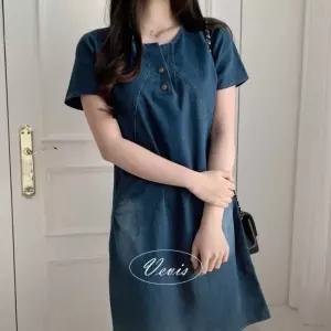 반팔 데님 원피스 봄 여름 반소매 청원피스 빈티지 워싱 빅사이즈