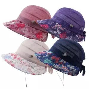 [마메든]리본 벨크로 꽃챙 끈 벙거지 4color 엄마 할머니 시원한 여름 챙모자/OM-B41003