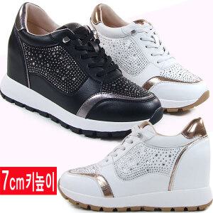 [뮤즈몰] HC670 / 7cm통굽 소가죽 큐빅 보석 여성 키높이운동화/슬립온/스니커즈/웨지힐/신발/단화/로퍼/워킹화/봄/가을/겨울