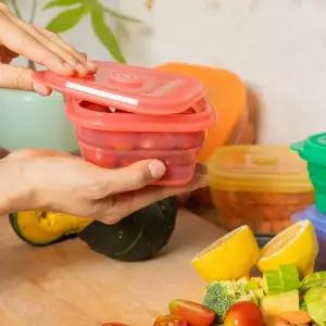 [리빙크리에이터]푸쉬락(지켜락) 600ml (12color) 접이식 실리콘 용기 냉동밥 보관