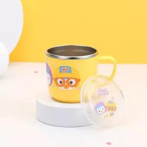 [홈앤키즈]뽀로로 논슬립 뚜껑스텐컵 소 피크닉 어린이집양치컵 유아 아기물컵 우유컵연습 유치원졸업선물