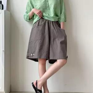 여자 린넨팬츠 5부 와이드 버튼 포켓 휘뚜루 반바지