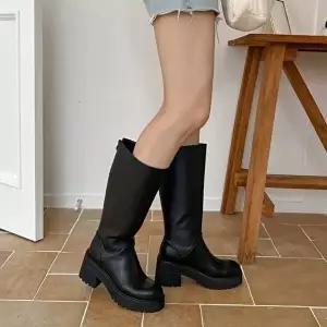 둥근코 가보시 통굽 뒷지퍼 와이드핏 여성 롱부츠 4fY-WFGDBYY
