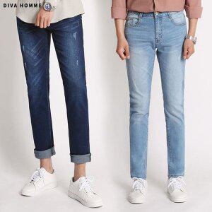 [디바옴므]브러시 워싱 슬림스판 청바지