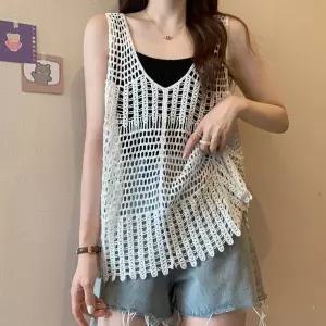 [NS홈쇼핑]그물 레이어드 나시 민소매 망사 니트 여성 여름 나시티 OFS-KNV9..