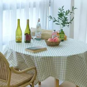 (140x140) 양면 방수 식탁보 그린체크/식탁커버/테이블매트/방수원형탁보/파티/체크/면식/캠핑/테이블덮개