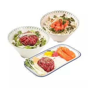 [육회바른연어] 두리세트 (육회 100g+연어8P+육회덮밥