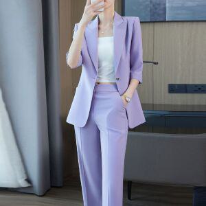 퍼플 여름 셋업수트 세미정장 여성 바지정장세트 빅사이즈
