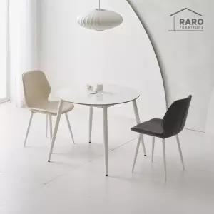 [/착불배송] 밀크 900 유광 원형 포세린 통 세라믹 식탁 세트 (식탁+의자2)