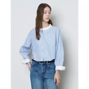 [미니멈][미니멈 에브리데이]배색 스트라이프 크롭 긴팔 블라우스 (EB3BA049D)
