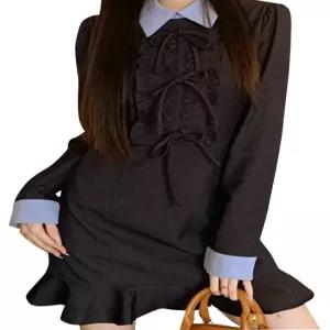 [예쎄][예쎄] 배색 카라 프릴 리본장식 원피스(S5SOP031A)