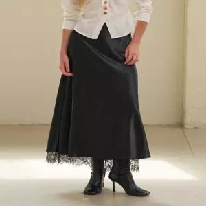 [GGPX]레이스 포인트 새틴 플레어 롱 스커트 (GPCWH014D)