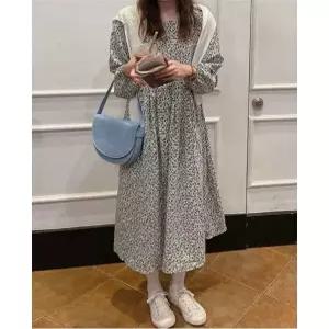 그린 플라워 패턴 스퀘어넥 원피스(G5FOP012P)