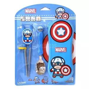 [홈앤키즈]마블 캡틴아메리카 교정용젓가락 스푼 와이드케이스세트 유아 어린이 유치원 수저세트 2단계