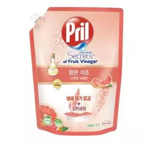 프릴 고농축 주방세제 맑은식초 리필 자몽 1L, 6개