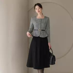 [시크라인] (~XXL까지) 헤미크 페플럼 레이어드 자켓 트위드 원피스 겨울 하객룩 오피스룩 모임룩 격식룩 빅사이즈