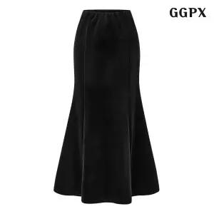 [GGPX]벨벳 허리 밴딩 롱 스커트 (GPDWH005D)