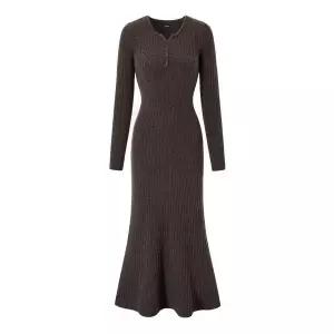 [GGPX]반버튼 골지 플레어 니트 롱 원피스 (GPDOW013D)