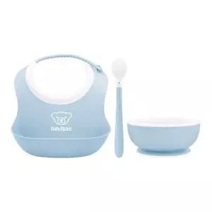 베이비뵨 베이비 유아용 이유식 3종 파우더블루 피딩세트 / 턱받이 빕 (스몰), 스푼, 볼 그릇